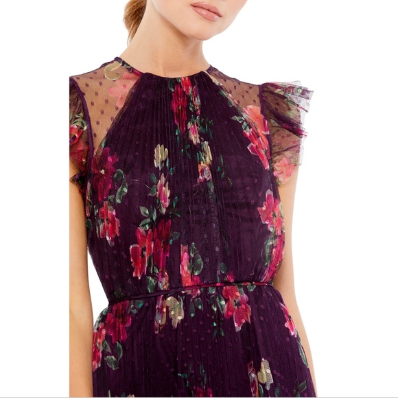 NEW $398 IEENA Mac Duggal‎ [ Small ] Floral Ruffle Fit Flare Tulle Dress #S576 - Picture 2 of 12